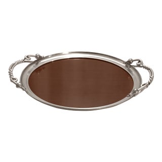 Vintage Rosewood Style Tray With Aluminum Twisted Frame For Sale