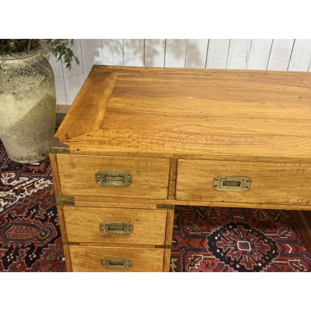 Wood Indian Marine Flat-Top Desk in Mahogany, 1980s For Sale - Image 7 of 18