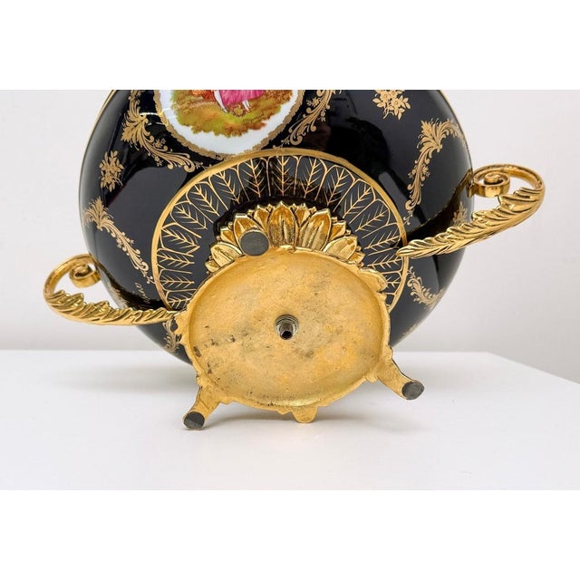 Metal Antique French Style Porcelain & Gilt Bronze Centerpiece Bowl With Romantic Scene – Rococo Revival For Sale - Image 7 of 7