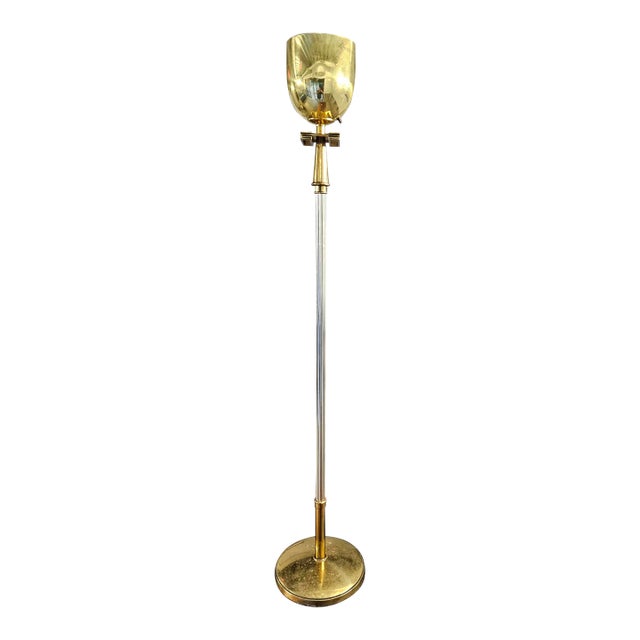 Mid 20th Century Deco Regency Solid Brass Torchiere Floor Lamps in the Style of Tommi Parzinger For Sale