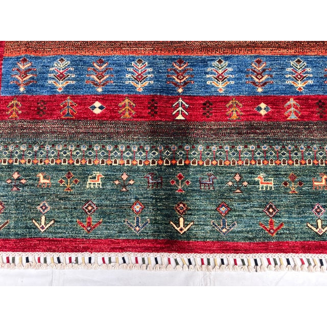 Multicolor Afghan Khorjin Hand-Knotted Wool Rug - 8'0" X 5'9" For Sale - Image 12 of 14