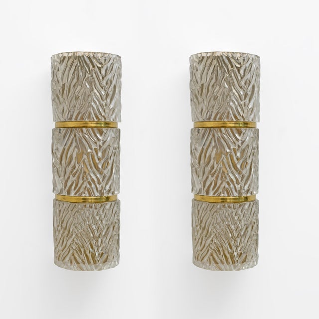 Modern Italian Brass and Murano Glass Textured Wall Sconces, Set of 2 For Sale - Image 11 of 11