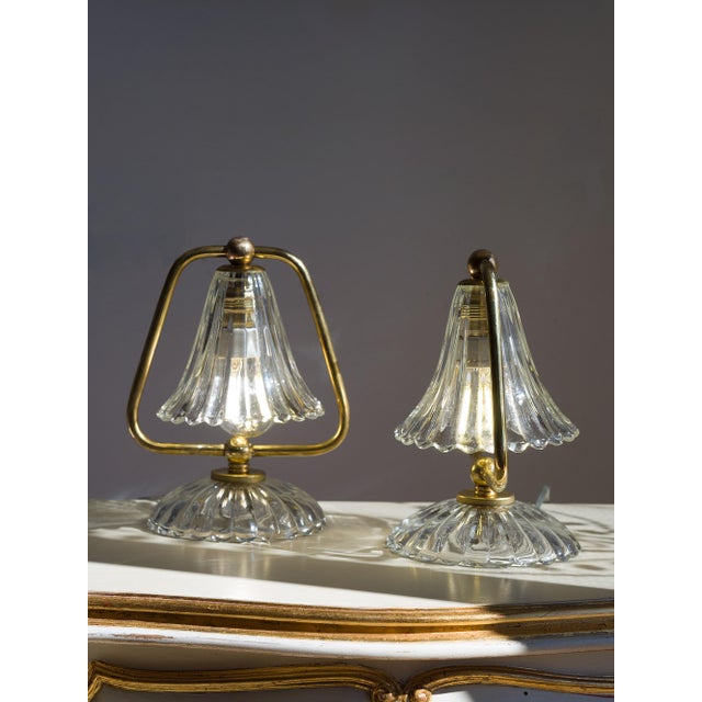 Mid-Century Murano Glass Bedside Lamps from Barovier & Toso, 1950s, Set of 2 For Sale - Image 4 of 13