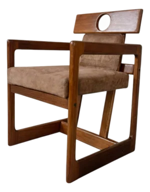 “Cuiaba” Dining Chair With Armrests in Hardwood & Fabric, Sergio Rodrigues, 1970s