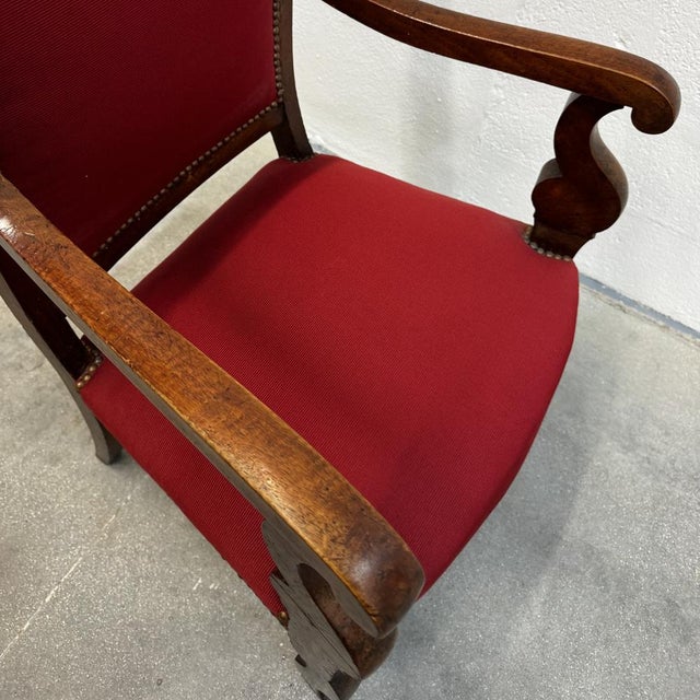 Louis-Philippe Style Office Chair in Walnut and Red Fabric, 1890s For Sale - Image 4 of 12