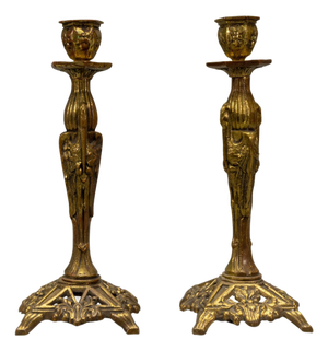 French Art Deco Bronze Candlesticks with Marabou Storks, 1930s, Set of 2