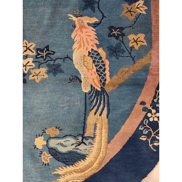 Art Deco 1920s Blue Scene Pictorial Oval Antique Chinese Peking Rug 7'3" X 9'8" Handknotted Wool Carpet For Sale - Image 3 of 6