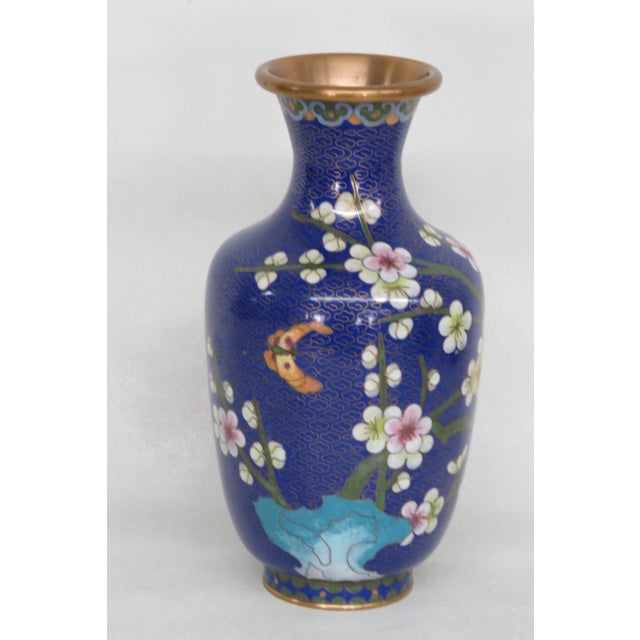Cloisonne Brass and Enamel Cobalt Blue Flowering Tree Vase For Sale - Image 12 of 12