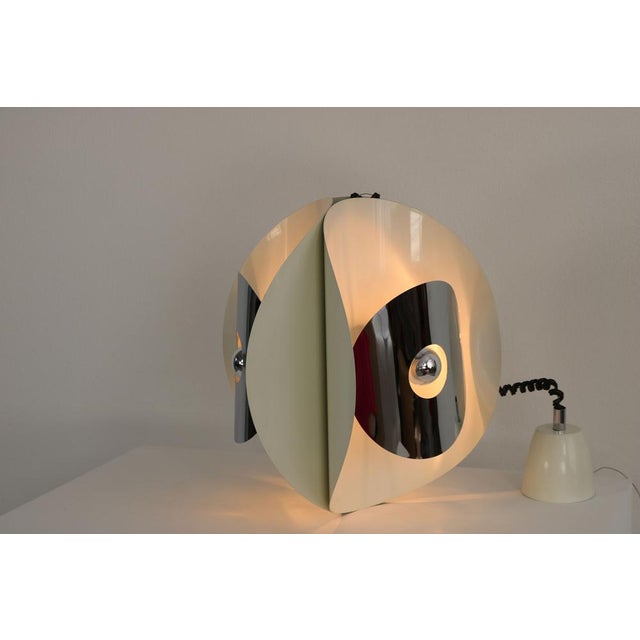 Italian Space Age Hanging Lamp Amp with White Painted Metal & Chrome Shields, 1970s For Sale - Image 14 of 18