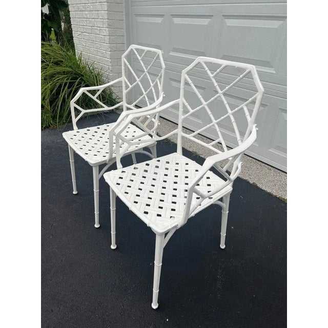 1960s Pair of White Faux Bamboo “Calcutta” Chairs by Brown Jordan For Sale - Image 5 of 18