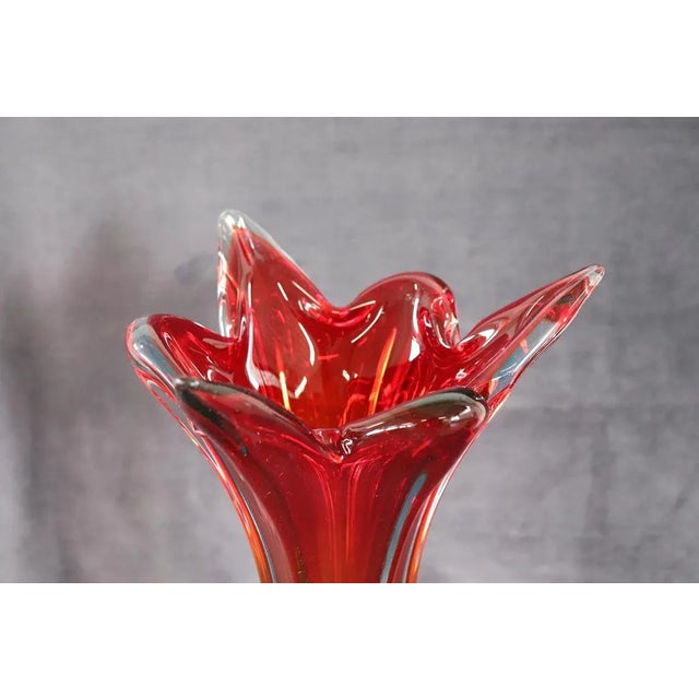 Vintage Italian Red Tall Vase in Murano Art Glass, 1960s For Sale - Image 3 of 9
