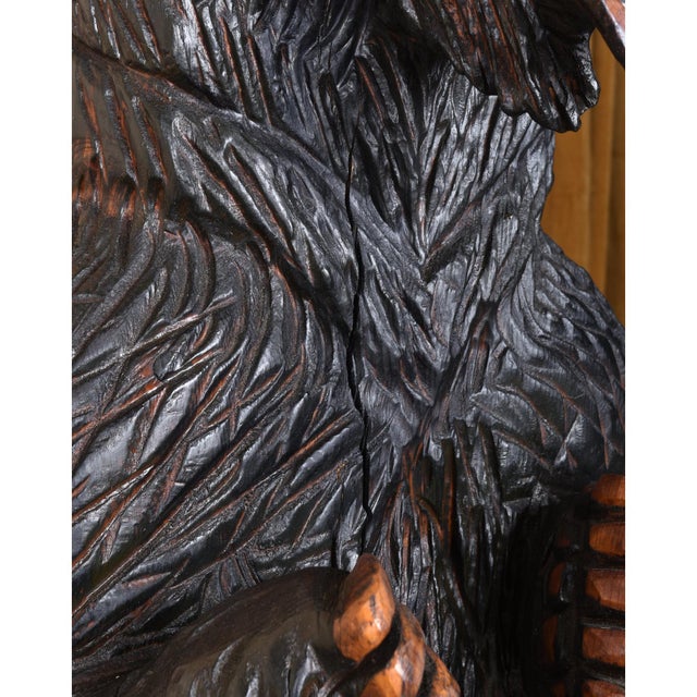 Life Size 6 Foot Handcrafted Wood Carved Black Bear Sculpture For Sale - Image 15 of 16