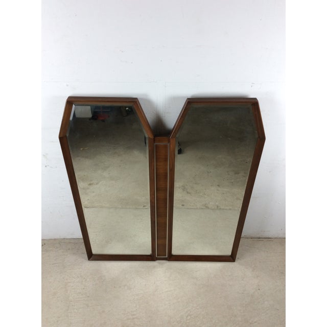 Mid-Century Modern Unique Mid Century Modern Wall Mirror With Two Hexagonal Shaped Mirrors and Walnut Frame For Sale - Image 3 of 18