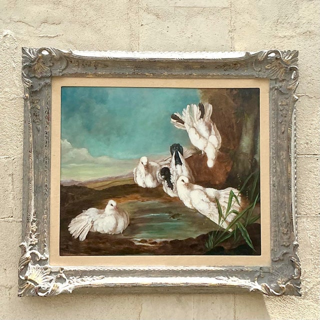 Traditional Vintage Regency Original Oil Painting of Doves For Sale - Image 3 of 7