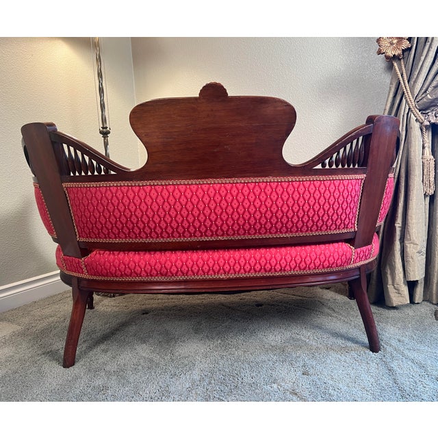Edwardian Neoclassical Mahogany Parlor Settee, Circa 1900, Professionally Upholstered For Sale - Image 9 of 12