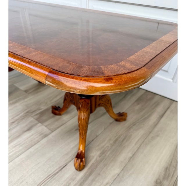 English Georgian Revival Burl Veneer Coffee Table With Double Pedestal Base For Sale - Image 14 of 18