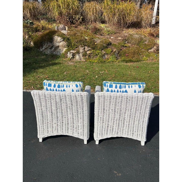 Pair of White Wicker Club Chairs For Sale - Image 14 of 18