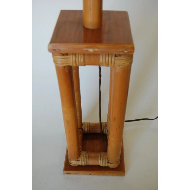 Wood Restored Mid-Century Box Frame Rattan Table Lamp For Sale - Image 7 of 9