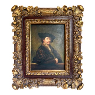 Vintage Rembrandt Self-Portrait Age 34 Reproduction Painting in Ornate Frame For Sale