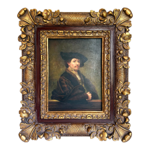 Vintage Rembrandt Self-Portrait Age 34 Reproduction Painting in Ornate Frame