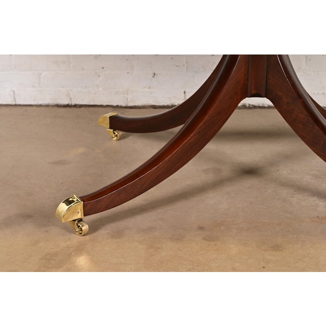 Baker Furniture Georgian Banded Cherry Wood Pedestal Extension Dining Table, Newly Refinished For Sale - Image 11 of 14