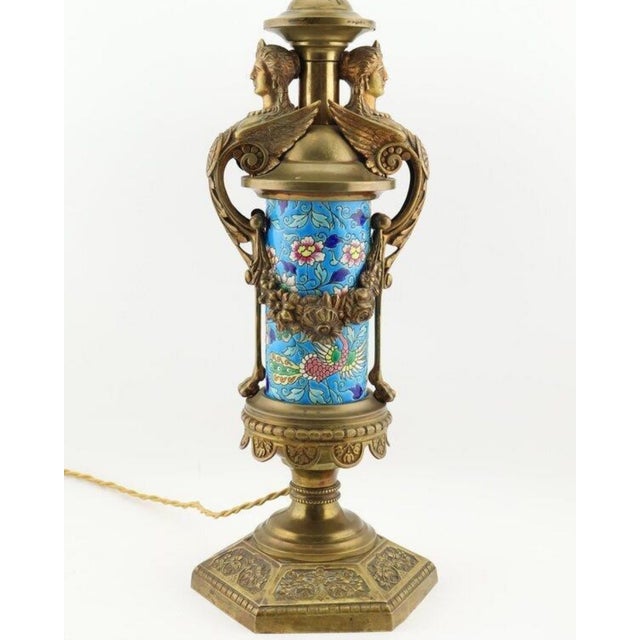 Traditional Antique 19th Century French Longwy Enameled Lamp Base With Ormolu Mounts For Sale - Image 3 of 11
