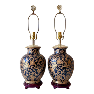 Cobalt Gold Filigree Porcelain Table Lamps