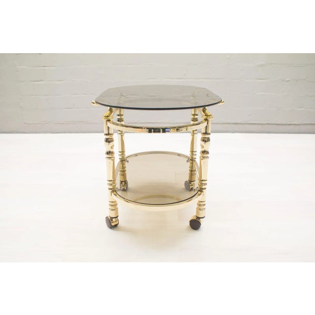 Hollywood Regency Brass & Smoked Glass Serving Trolley, 1960s For Sale - Image 4 of 10