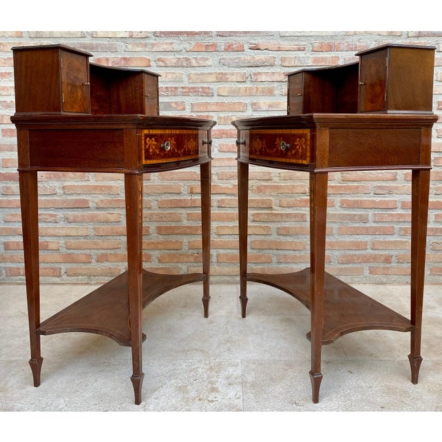 Nightstands with French Marquetry Inlaid, 1920s, Set of 2 For Sale In Miami - Image 6 of 18