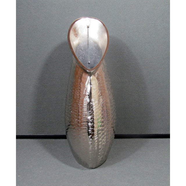 Silver Large Sculptural Textured Silver-Finish Vase For Sale - Image 8 of 12