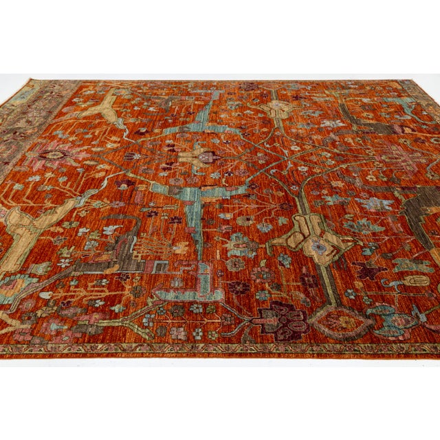 9x12 Modern Bidjar Style Hand-Knotted Rust & Sage Wool Area Rug Persian Motifs For Sale - Image 9 of 11
