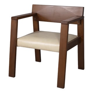 Vintage Italian Armchair in Wood and Leather, 1980s For Sale