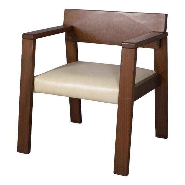 Vintage Italian Armchair in Wood and Leather, 1980s For Sale