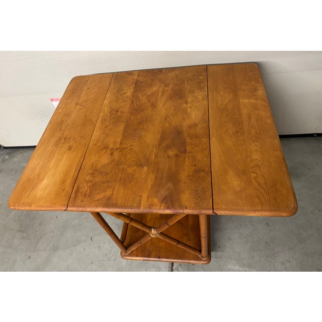 Heywood-Wakefield Birch Rattan Drop Leaf Bar Serving Cart For Sale - Image 9 of 9