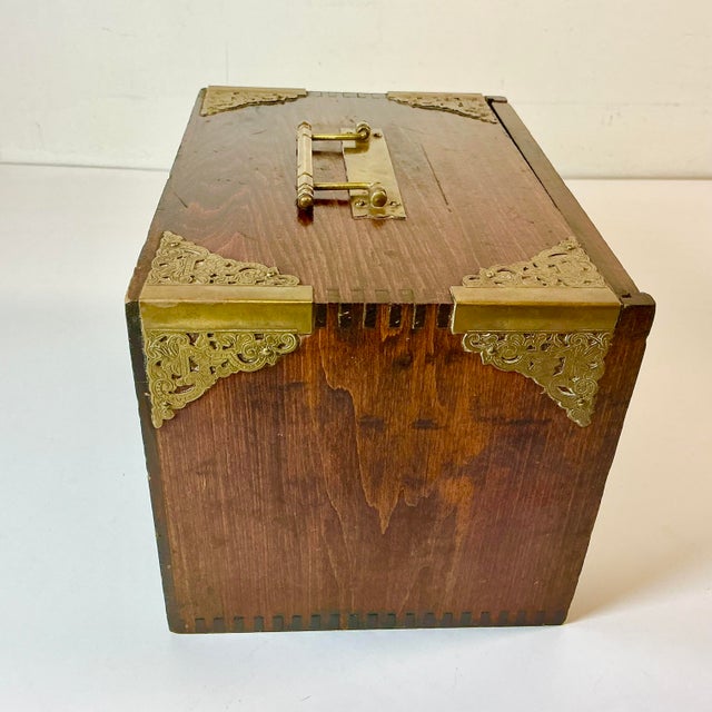 Late 19th C. Antique Chinese Boho Chic Chinoiserie Mahjong Game Set, Walnut & Brass Box For Sale - Image 13 of 18