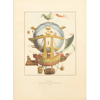 1956 "The Minerve Airship Intended for Discoveries, 1803", Large Vintage Offset Lithograph For Sale