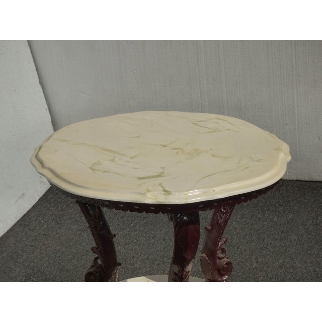 White Pair of Vintage Victorian Style Two Tier Marble Top Side Tables ~ Accent Tables For Sale - Image 8 of 17