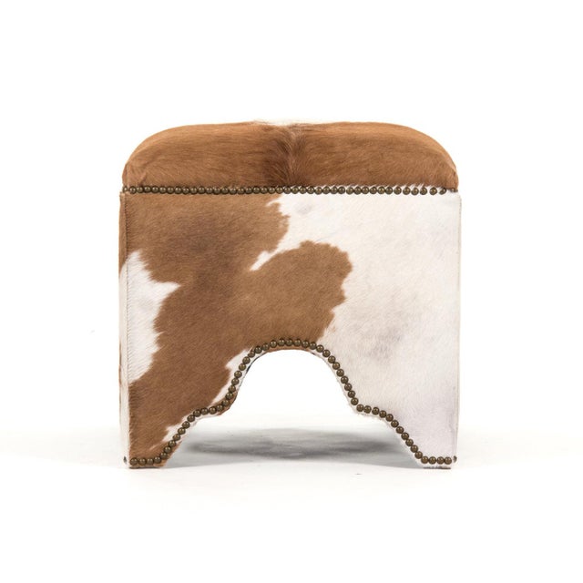 Farmhouse Cowhide Cube Stool in Brown & White For Sale - Image 3 of 4