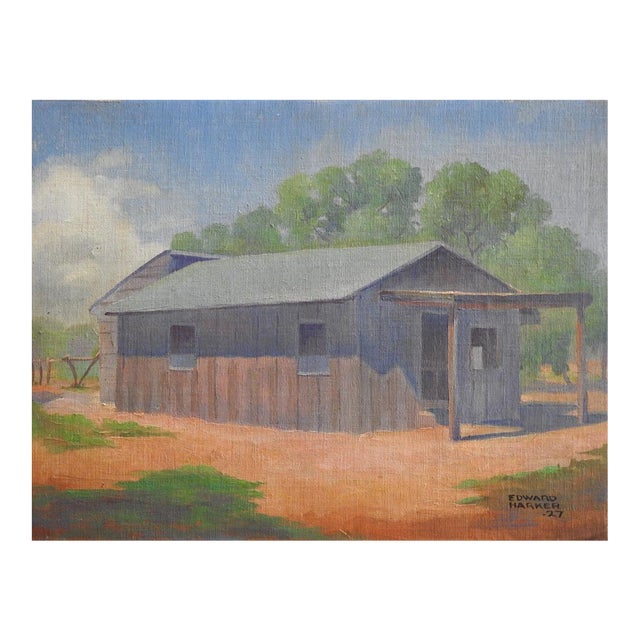 1927 Edward Harker Old Barn Painting For Sale