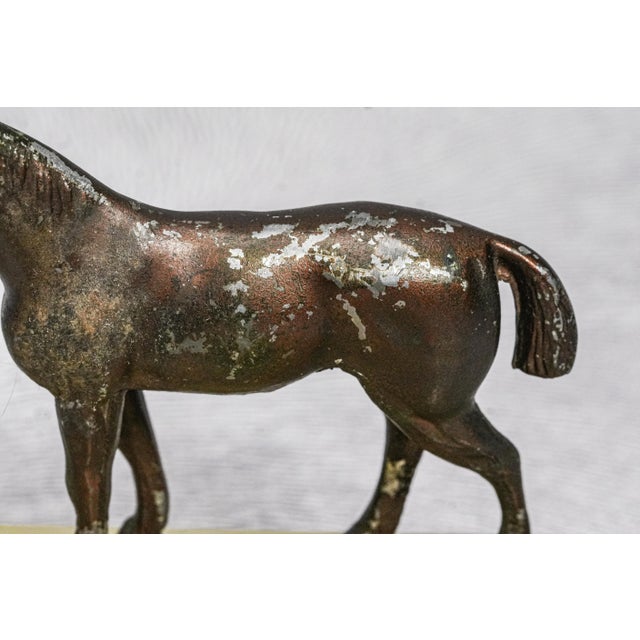 Wonderful Antique Cast Metal Horse and Onyx Stone Catchall Jewelry Desk Dresser Home Equestrian Country Decor For Sale In New York - Image 6 of 12