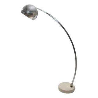 1960s Mid Century Modern Italian Arco Chrome & Marble Adjustable Eyeball Floor Lamp For Sale