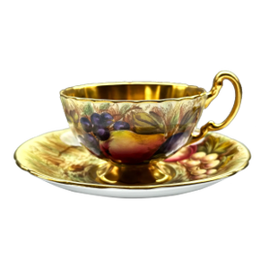 1940s Aynsley Bone China Orchard Gold Cup & Saucer – Signed Doris Jones