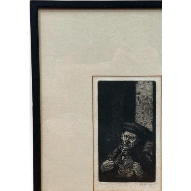 Realism Antique 1914 Original Etching Character Study of a Man With Pipe by Gurnell Charles Jennis For Sale - Image 3 of 7