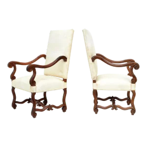 Pair of Louis XIV Style Armchairs Hand Carved Walnut Wood, France