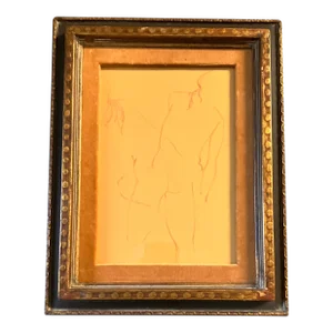 1970’s Original Abstract Sepia Nude Figure Drawing Vintage Frame