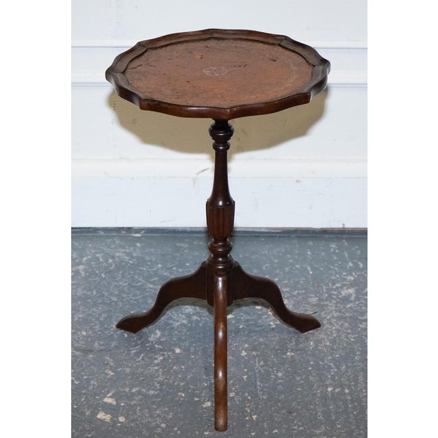 Vintage Brown Gold Leather Top Side Stand on Tripod Feet For Sale - Image 4 of 10