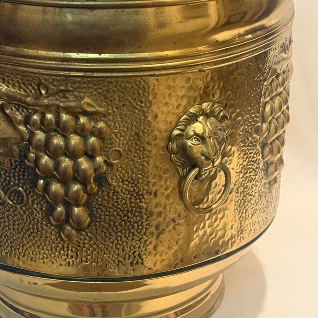 English Monumental Vintage English Brass Repoussé Jardinière For Sale - Image 3 of 12
