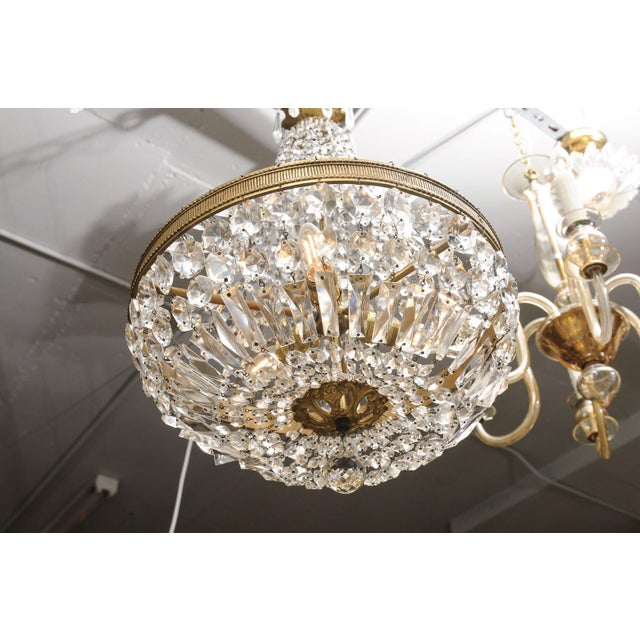 Metal French Empire Crystal Basket Chandelier, Gilt Bronze, Early 20th C. For Sale - Image 7 of 9