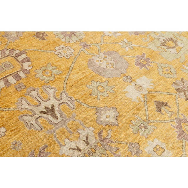 2020s 12x15 Modern Oushak Style Hand-Knotted Wool Area Rug – Golden Saffron & Sage For Sale - Image 5 of 11