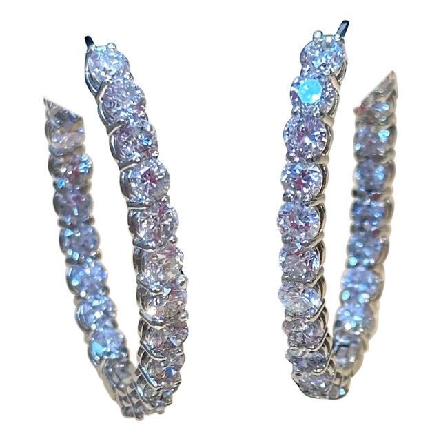 10.5 Carat Diamond Inside Out Hoop Gala Cocktail Earrings in 14 Karat White Gold For Sale